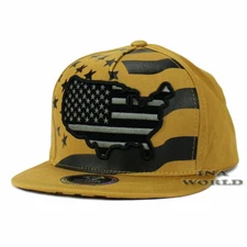 USA AMERICAN Flag Hat Stars Stripes Map Snapback Flat Bill Baseball Cap - Gold