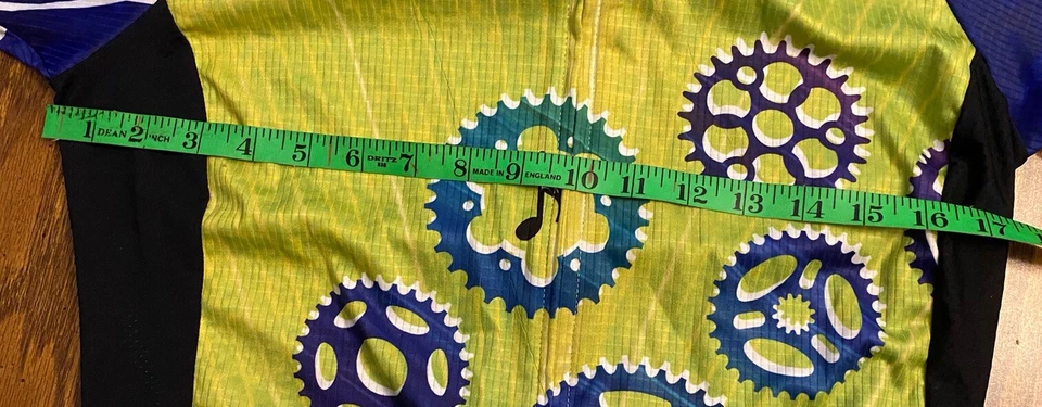 Funkier Full Zip Short Sleeve Navy Neon Green Cycling Jersey Men's L Pockets - Image 3 of 4