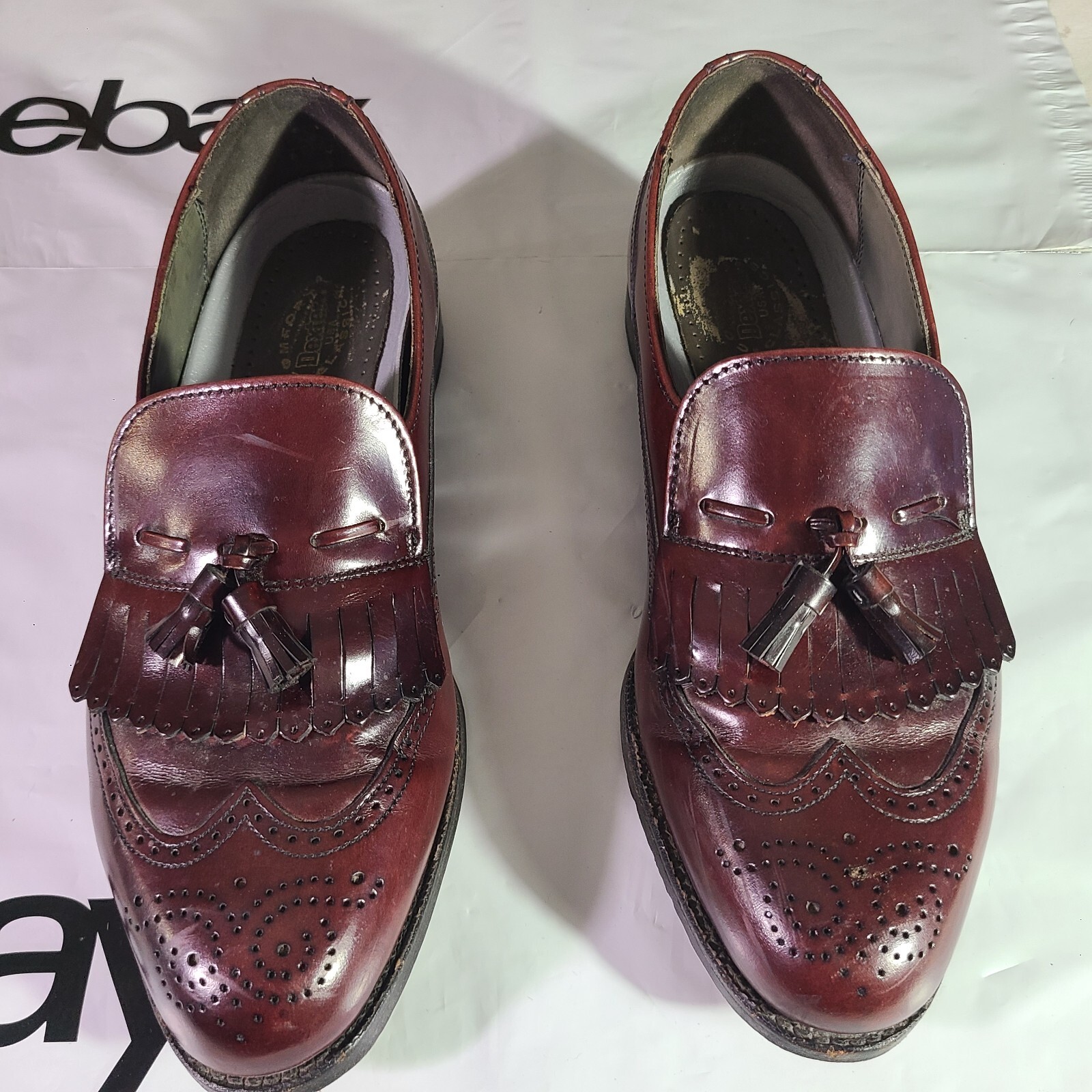 SAOLA Oxford a coda di rondine Dexter taglia 10 5 bordeaux con nappe suola in pelle made in USA