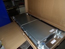 Stainless 2 shelf shelving set. 42mm tube supports. 0.61m by 1.52m largest shelf