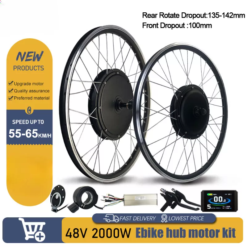 E Bike 48V 2000W Conversion Kit Brushless Front Rear Hub Motor
