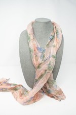 Sheer Rayon Pink floral scarf 12" x 66" watercolor stretchy art to wear