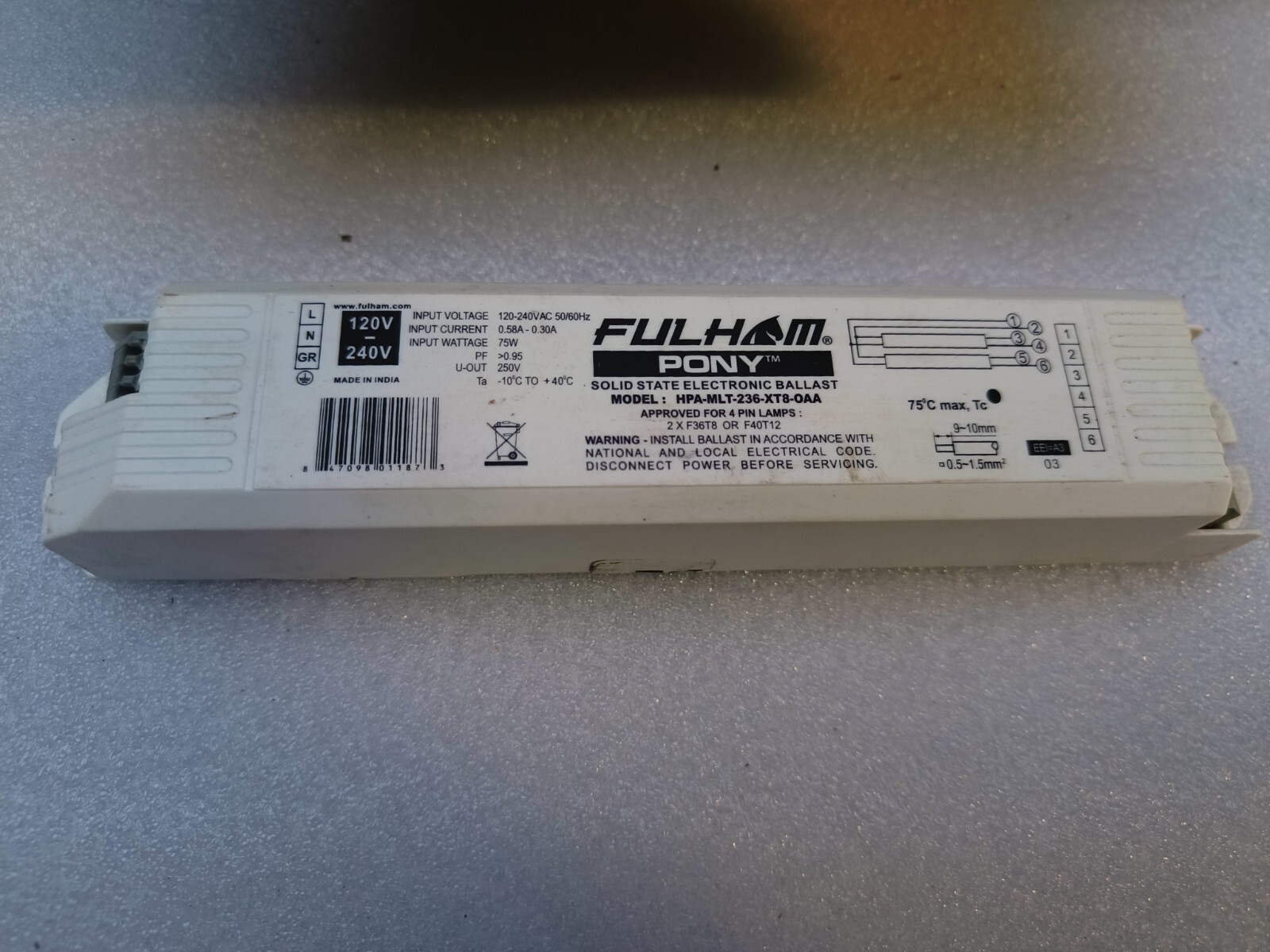 Fulhom pony solid state electronic ballast hpa mlt 236 xt8 0aa ebay