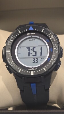 Casio Men's Watch Pro Trek Grey Digital Dial Black/Blue Resin Strap PRG300-1A2