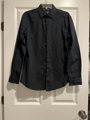 Mens J Ferrar dress shirt modern fit medium 15-15 1/5 black striped cotton blend