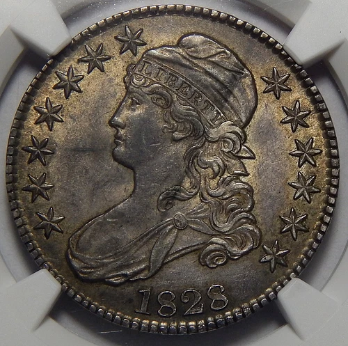1828 NGC AU55 SQUARE BASE, LARGE-8 CAPPED BUST HALF DOLLAR
