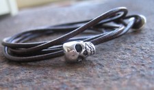 Skull Lederarmband braun Herrenarmband Leder Armband Sch&auml;del Herren Totenkopf