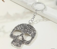 Skull Pendant Keychain Bag Charm Textured Metal Alloy
