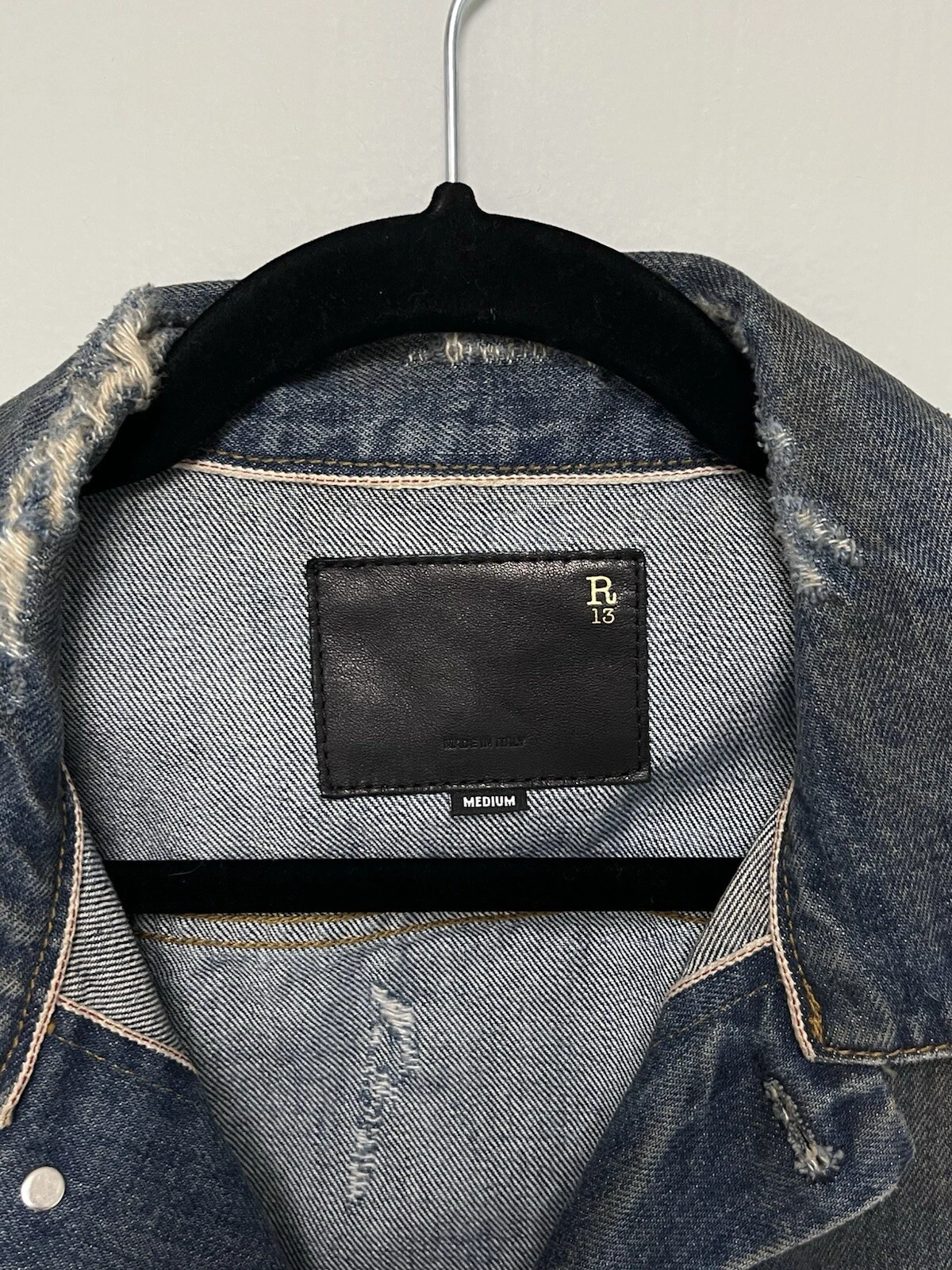 $1250 R13 Distressed Zipper Trucker Jacket Medium image 4