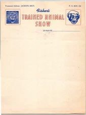 Fisher's Trained Animal Show Circus Letterhead c1944 Jackson, MI Scarce