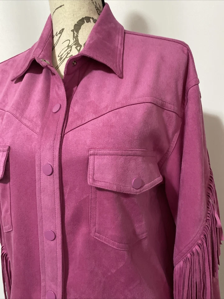 Abrigo Chaqueta GLAM Western Flecos Suave Imitación Gamuza a Presión Talla M Rosa Vaquera Rancho Foto 4 de 4
