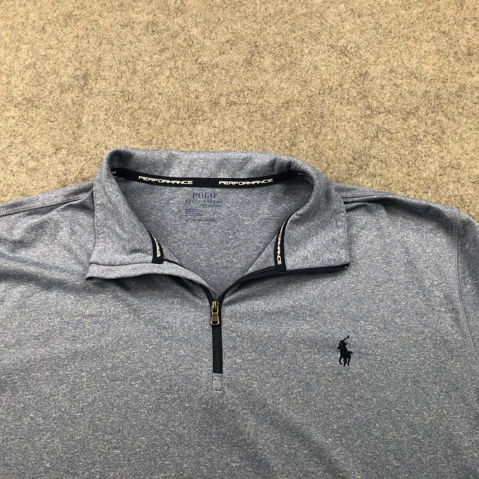 Polo Ralph Lauren Pullover Hombres 2XL Azul 1/4 Cremallera Entrenamiento Jaspeado Rendimiento Foto 4 de 4
