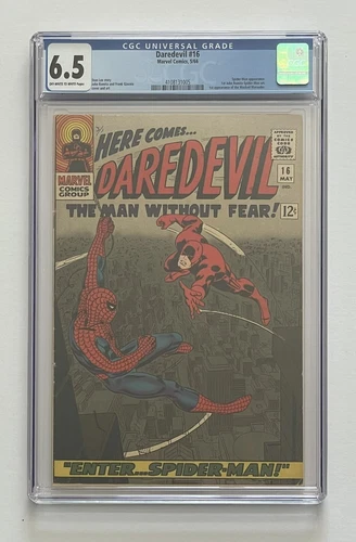 DAREDEVIL #16. MAY 1966. MARVEL. 6.5 CGC. 1ST JOHN ROMITA SENIOR SPIDER-MAN ART!