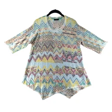 Inoah Tunic Top Womens Size Large Artsy Boho Knit 3/4 Sleeves Pullover VTG USA