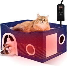 Indoor Heated Cat House Adjustable Temperature Cat Heating Bed with Timer/Cord