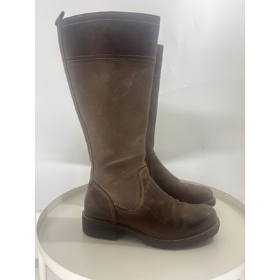 Ecco Elaine HydroMax Brown Leather Suede Tall Riding Boot Nubuck Lug Sole 7.5