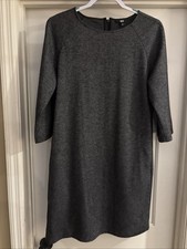 Uniqlo Medium Wool Ponte Shift Dress Grey Houndstooth 3/4 Sleeve Lined Zip Back