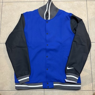 Nike Team Letterman Blue Bomber Button Snap Jacket Mens Sz NEW* DJ5971-493