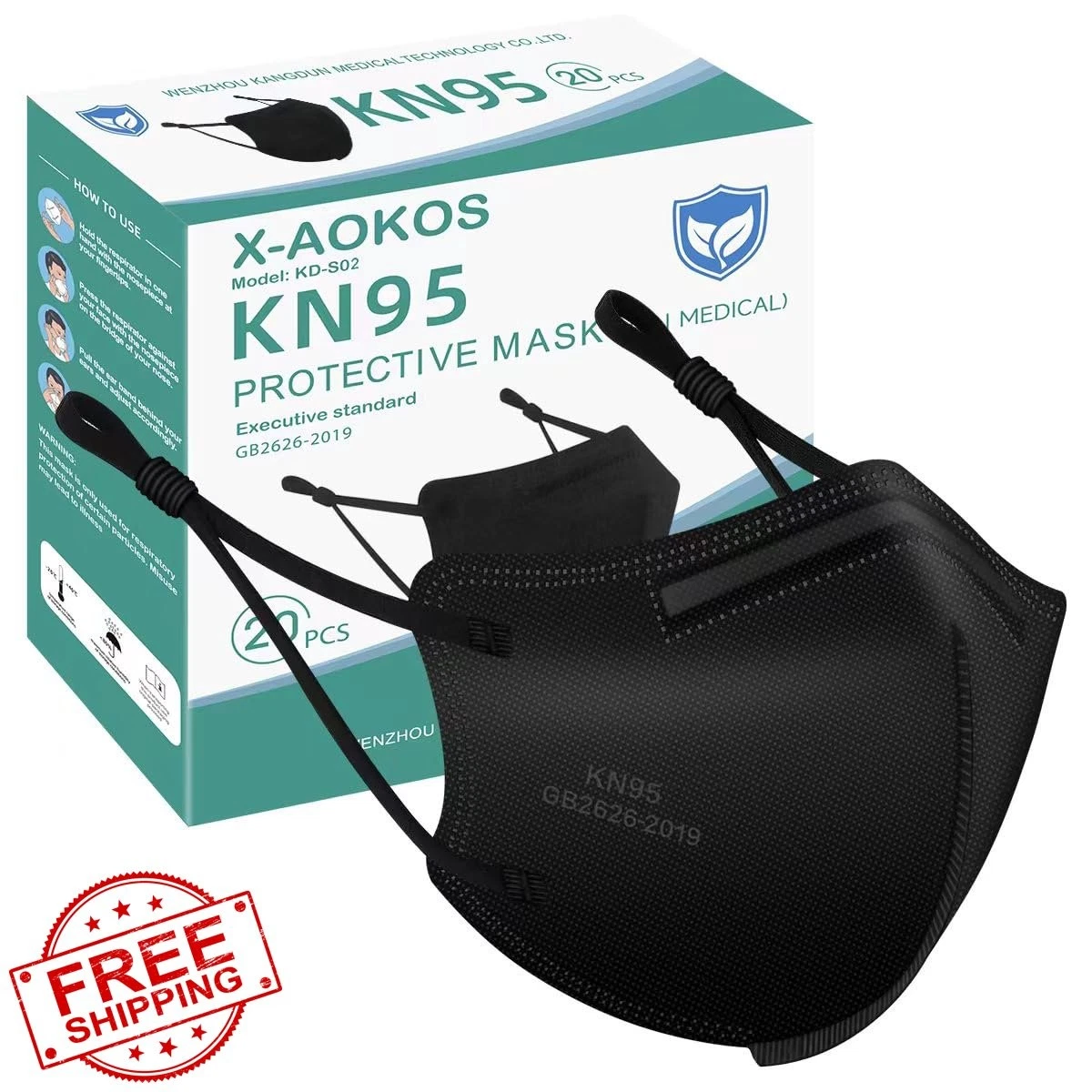X-AOKOS KN95 Masks Adjustable 20pk-black