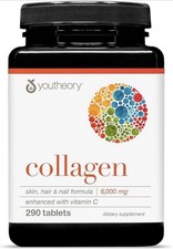 Youtheory Advanced Collagen 6000mg w Vitamin C 290 Tablets Bone Joint Support
