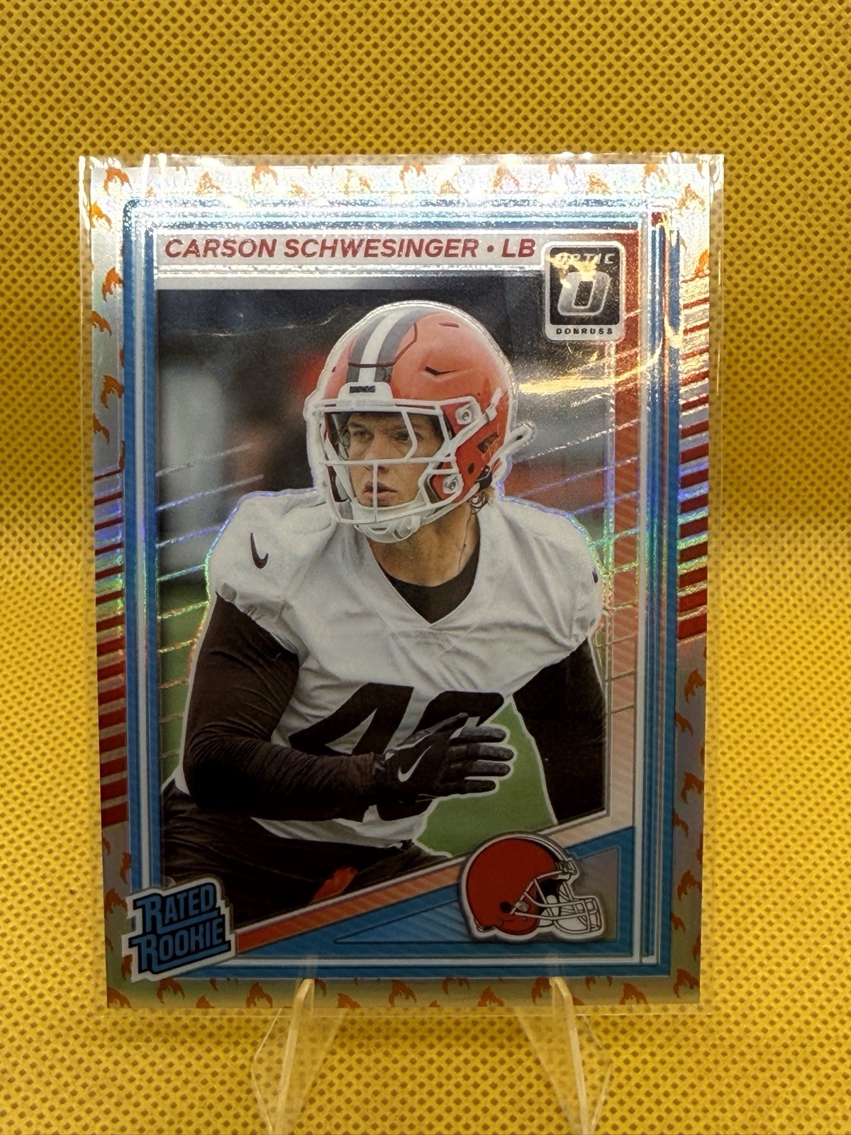 2025 Panini Donruss OPTIC  Rated Rookie Carson Schwesinger #217 FIRE Emoji SSP