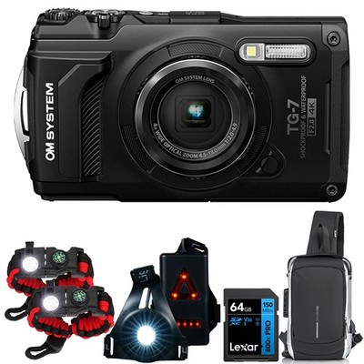 OM Digital Solutions Tough TG-7 4K Underwater Camera Black with Safety Bundle