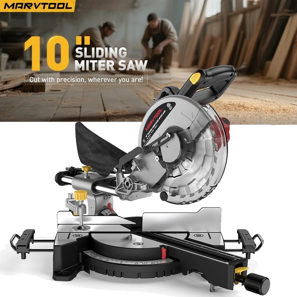 MARVTOOL Miter Saw 10 inch Sliding Miter Saw Compound Miter Saw With Extension Table