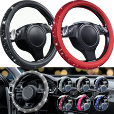 Bling Steering Wheel Cover Crystal Diamond Leather Car SUVs Vans Wheel Protector