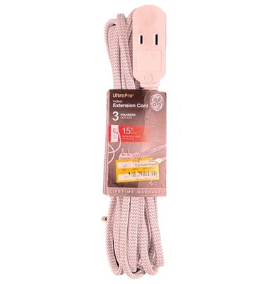 GE UltraPro 15ft Indoor Extension Cord 3 Outlet Polarized Gray 1625W 81589