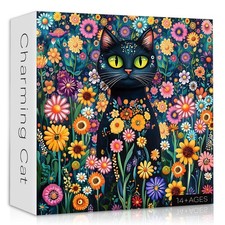 Cat Jigsaw Puzzle for Adults Black Garden Scenery 1000 Piece Game Decor PC