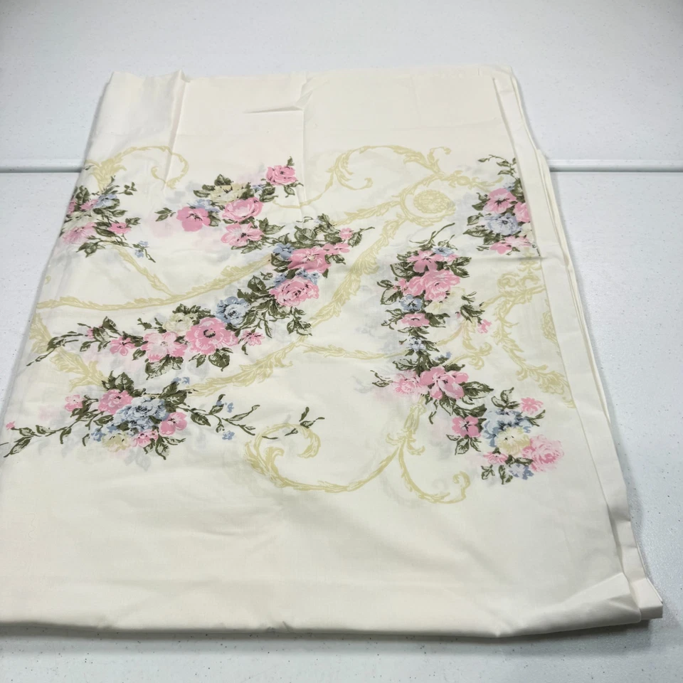 Sábana plana vintage Stevens doble rosa mezcla floral percal mcm retro ee. uu. Foto 2 de 4