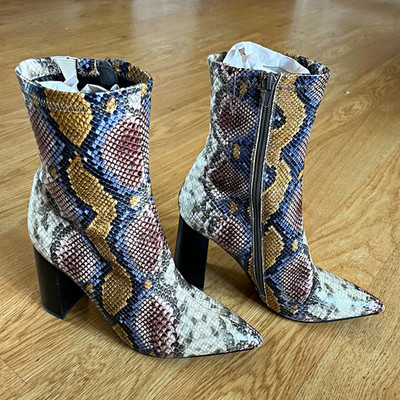 Jeffrey Campbell SIREN-3 Multicolor Snake Print Ankle Bootie Side Zip 8.5 EU39