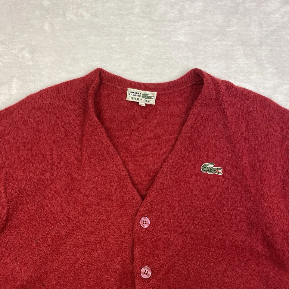 VTG Chemise Lacoste Cardigan Red Wool Korea Made Croc Logo Preppy Knit Sweater - Image 2 of 4