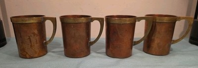 Vintage J RAMIREZ  Mexico Rare Copper Brass MCM Set Of 4 Cups / Mugs 