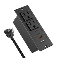 30W USB C Recessed Power Strip,Flat Plug Strip,2 10 FT Cable, Black