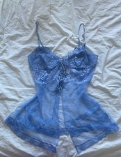 Vintage Victoria's Secret Blue Lace Babydoll Lingerie Small