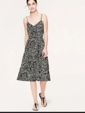 Loft Ann Taylor Women’s Vine Print Mid Length Cami Stylish Sun Dress Black Sz 16