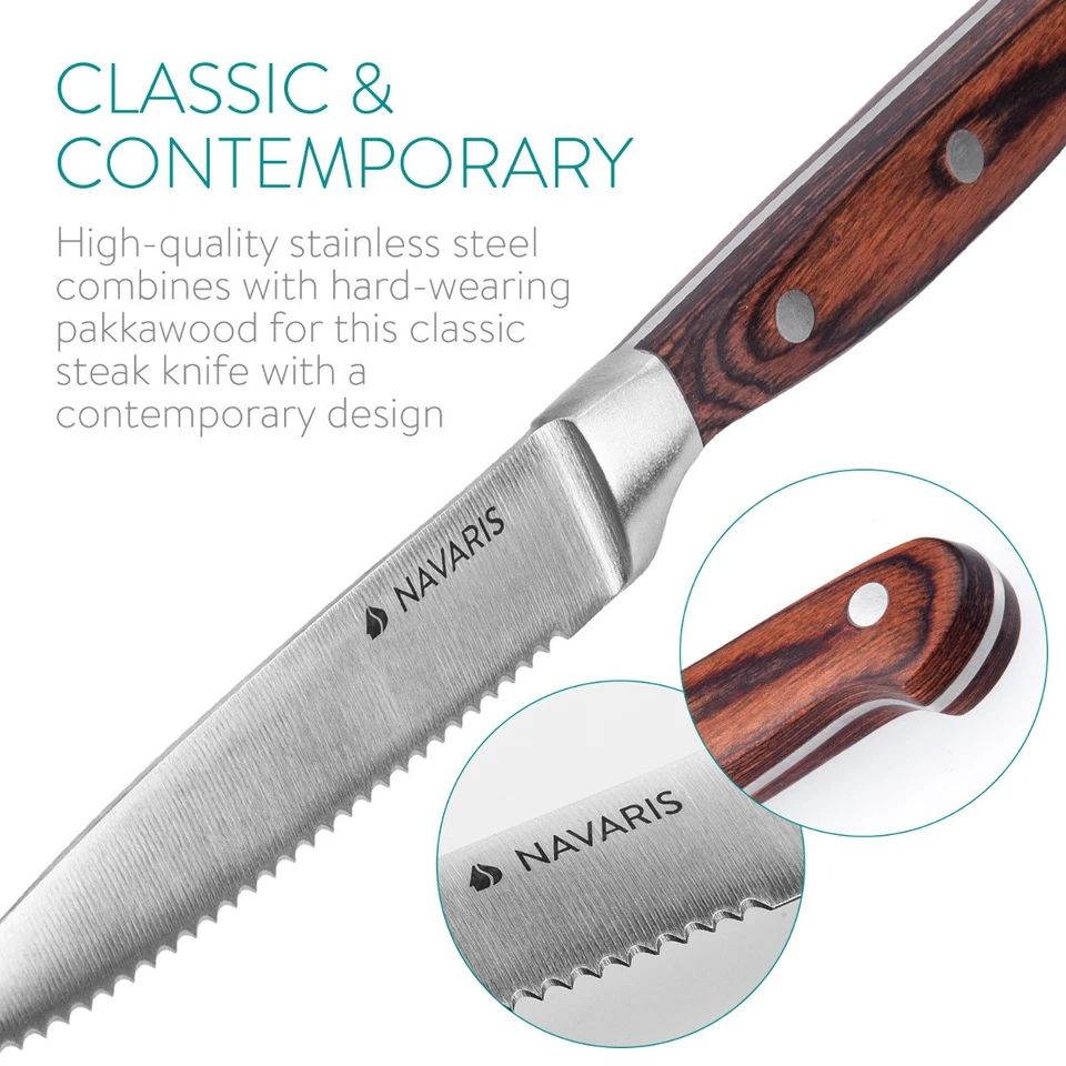 Steakmesser Set mit Holzgriff Besteck Messer 6-teilig Besteckset aus Edelstahl - Bild 2 von 4