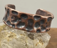 Vintage Brutalist Modernist Molten Hammered Thick Copper Artisan Cuff Bracelet