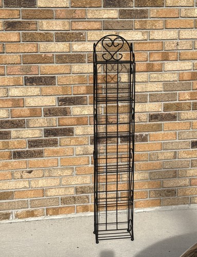 Vintage Wrought Iron CD / DVD Media Storage Shelf Rack Tower 50” Tall Black