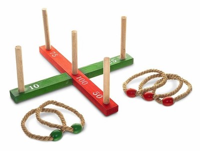 Holz Quoits Ring werfen Spiel 5 Seil Ringe Garten Outdoor Kinder Familie Spaß