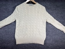 Polo Ralph Lauren Cable Knit Sweater Men's Small Beige Cotton Casual Preppy Pony