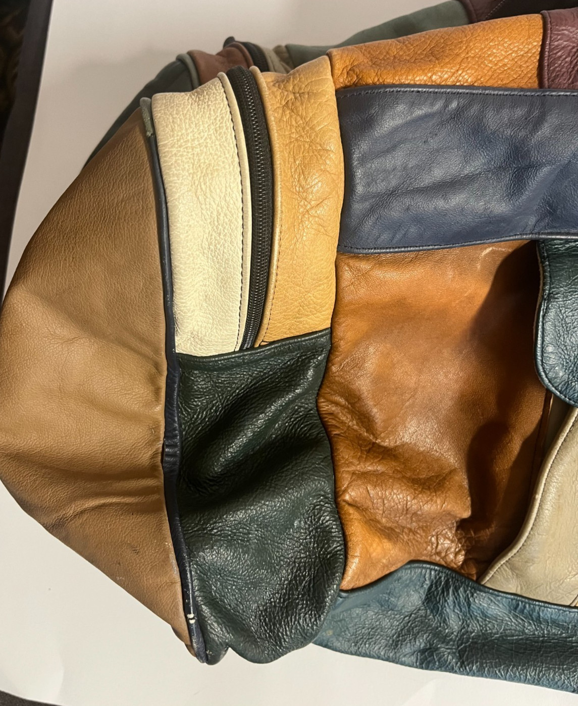 Vintage LEATHER PATCHWORK Large Shoulder Crossbod… - image 2