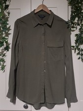 Miss Selfridge Button Up Shirt Womens Size 12 Green Lightweight Top Long Sleeve