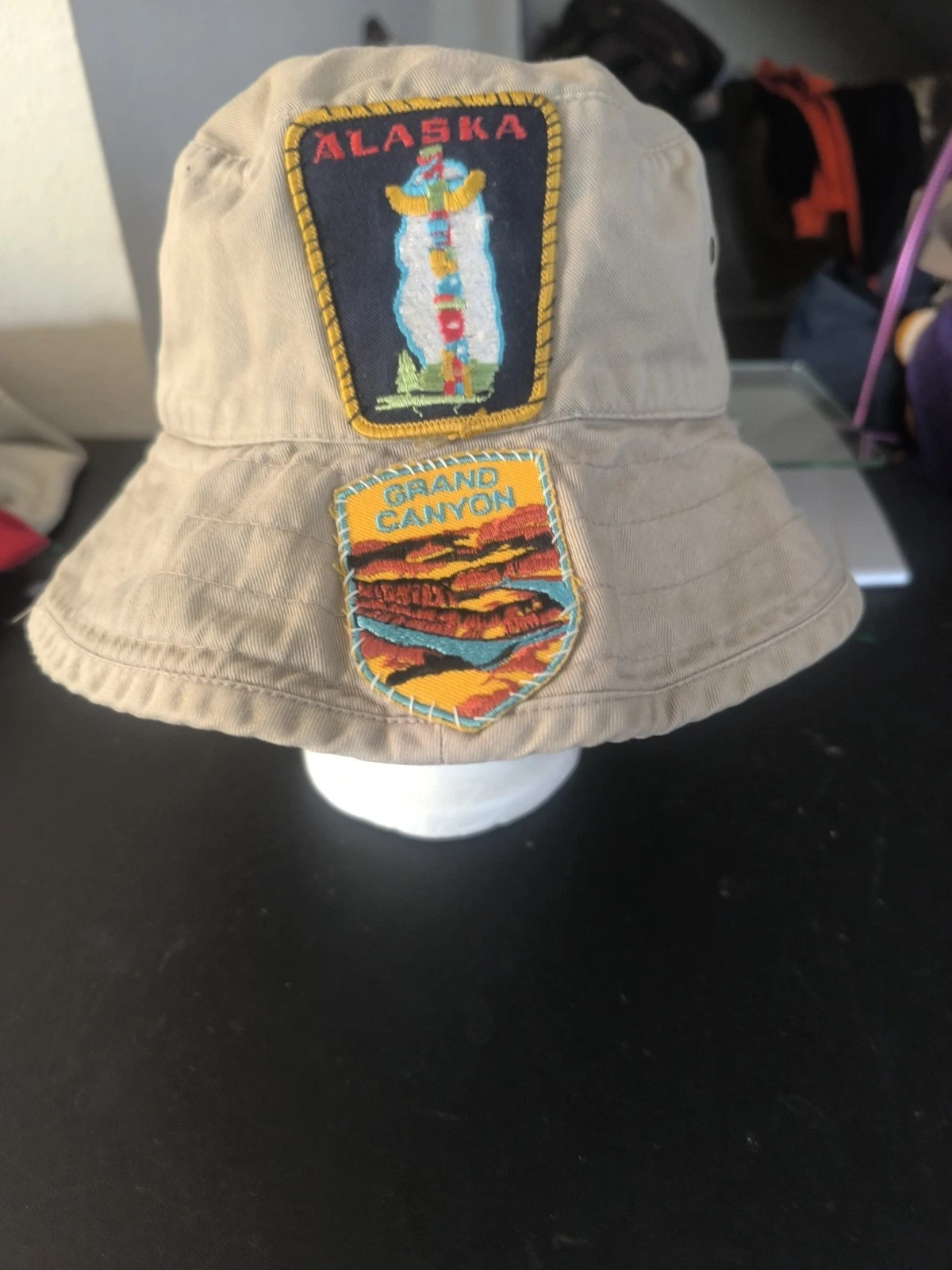 Vintage gap hunter safari bucket fishing patches glacier Alaska hat one size