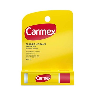 Carmex Classic Medicated Lip Balm Stick SPF 15 0.15 Oz|Pack of 12