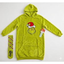 NEW Dr. Seuss "The Grinch" 2-Piece Sleep Hoodie Socks Set Size 10