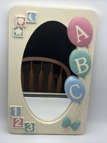 Home Interiors Nursery Mirror Wall Decor ABC Blue Pink Bow Balloons Vintage 90s
