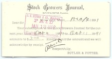 1891 Miles City MT Stock Growers Journal Bill w/ Paid Stamp