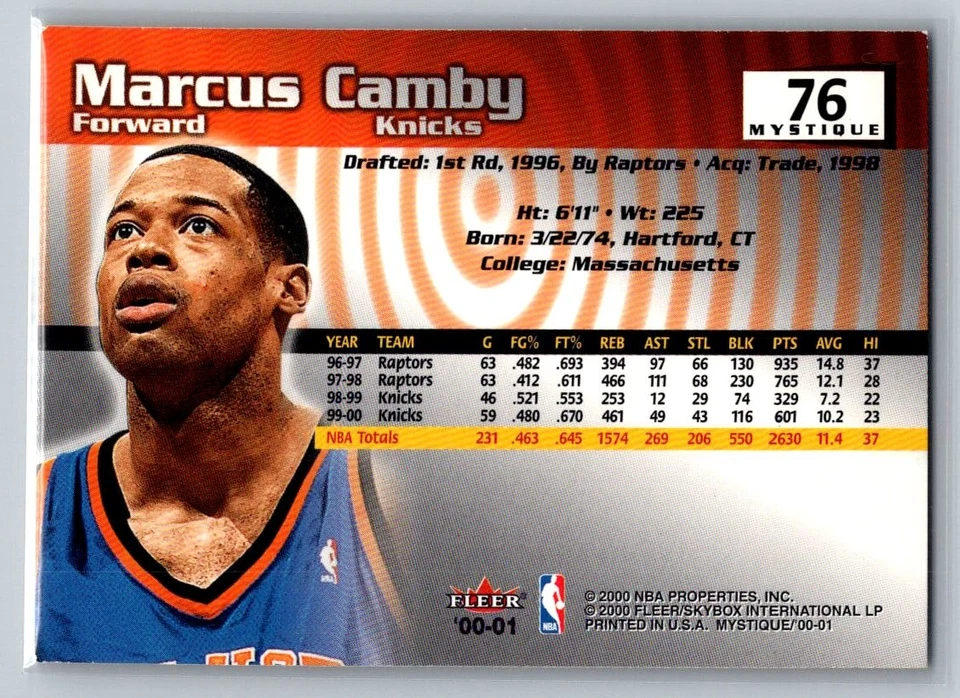 2000-01 Fleer Mystique #76 Marcus Camby - Image 2 of 2